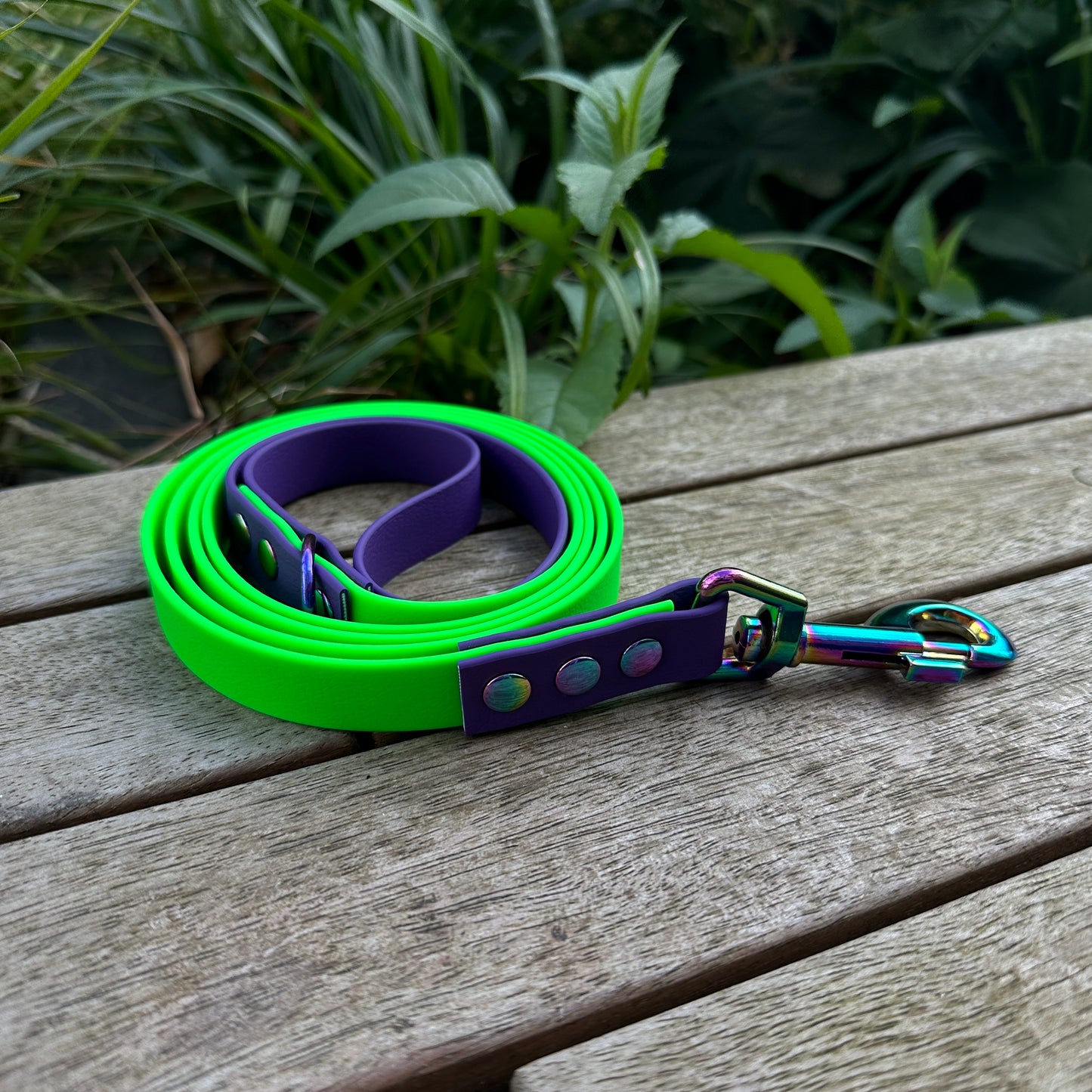 Neon Green & Purple Waterproof Quick Release Dog Collar & Dog Lead Set