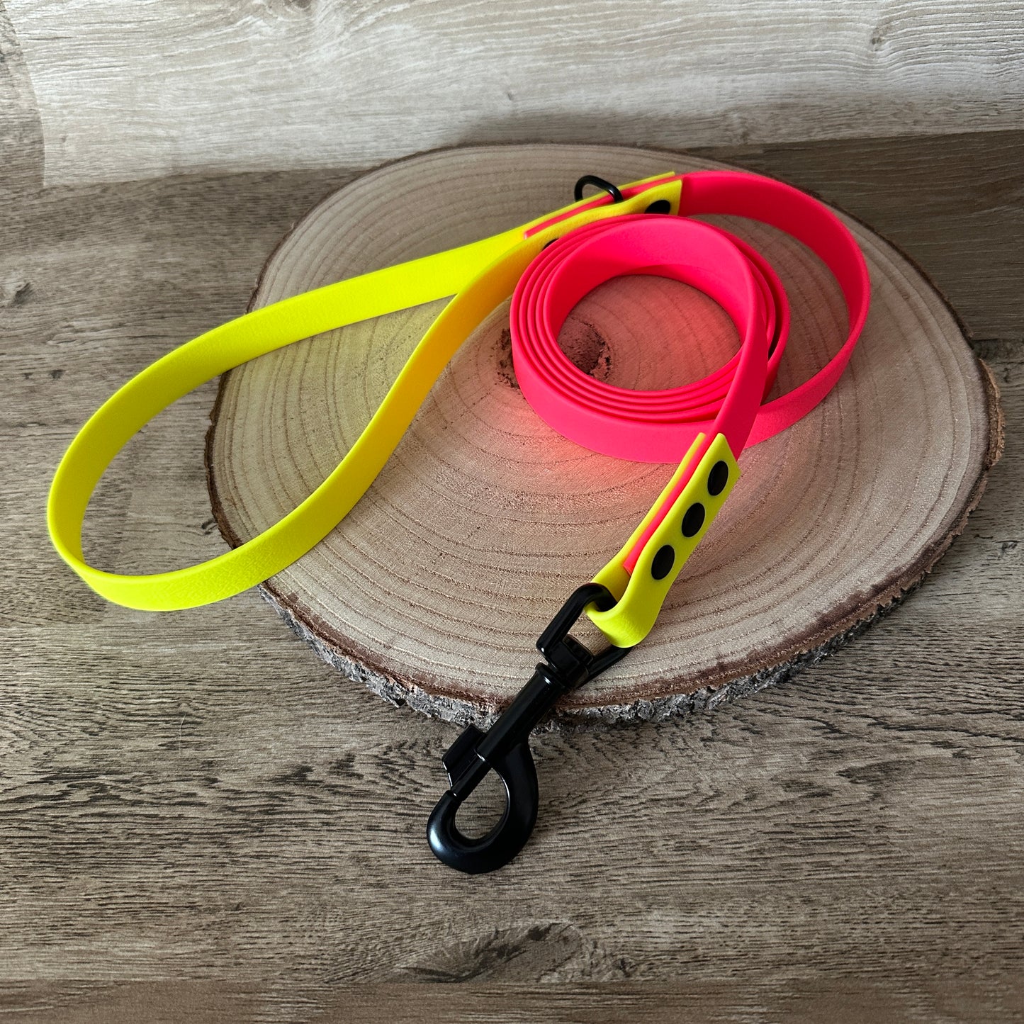 Neon Pink & Neon Yellow Waterproof Dog Collar & Dog Lead Set