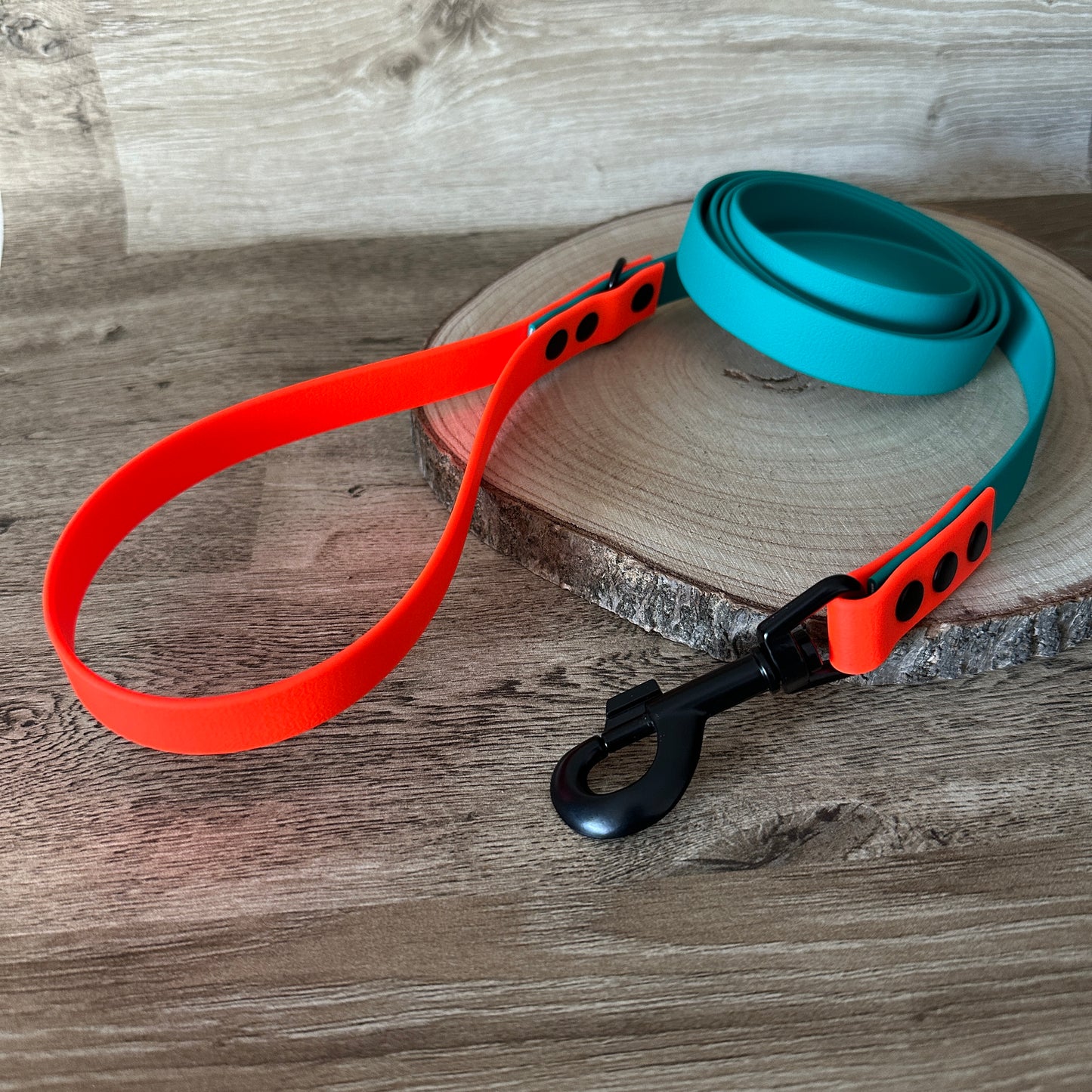 Neon Orange & Pastel Green Waterproof Dog Collar & Dog Lead Set